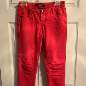 Red skinny jeans